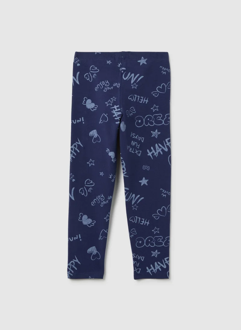 او في اس OVS Girls' Blue Stretch Cotton Leggings